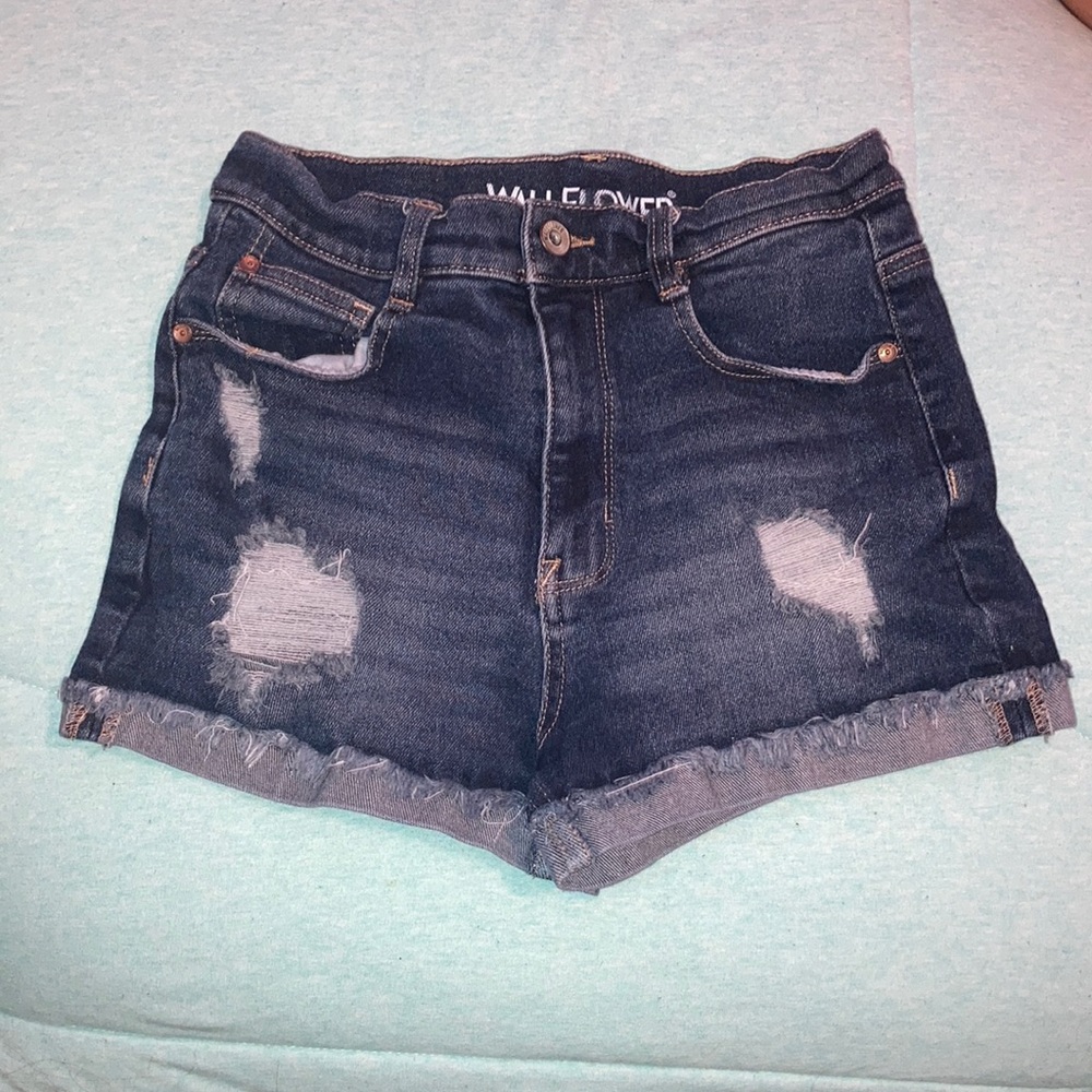 High rise blue jean shorts